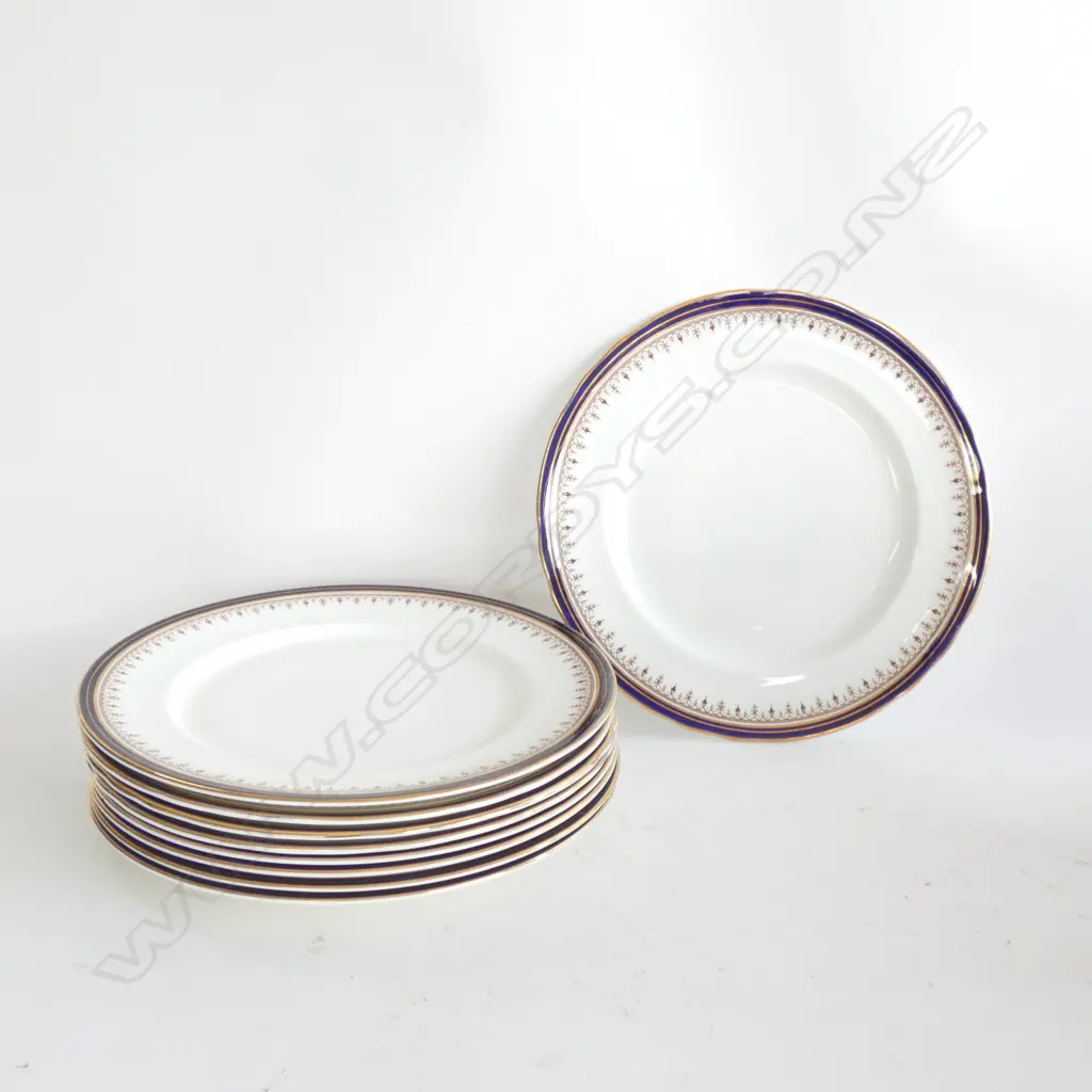 NINE AYNSLEY GOLD GILD & BLUE RIMMED DINNER PLATES DIA  270MM Image 1++
