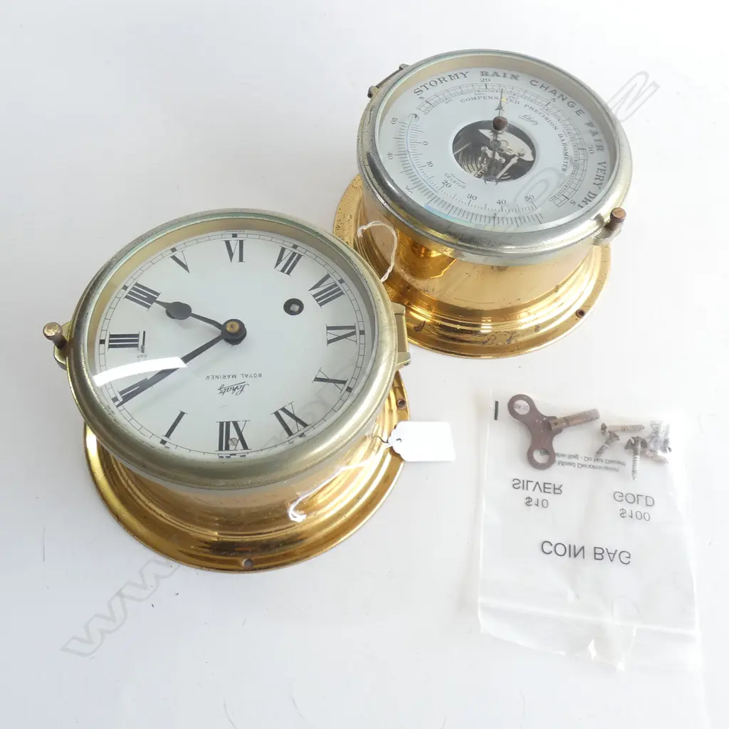 SCHATZ ROYAL MARINER BRASS SHIPS CLOCK & BAROMETER... Image 1++