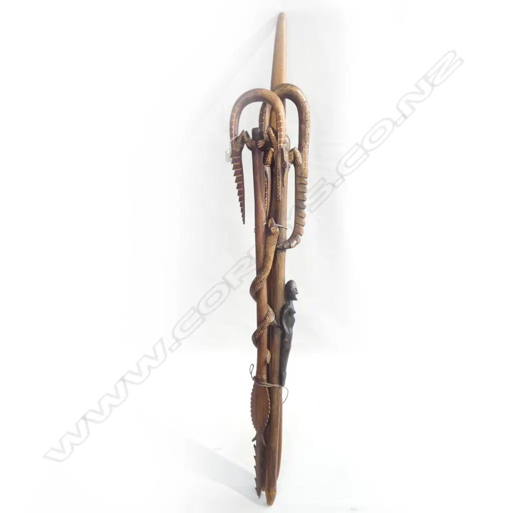 3 CARVED WOODEN PCES; 2 PNG WALKING STICKS ETC 1AF Image 1++