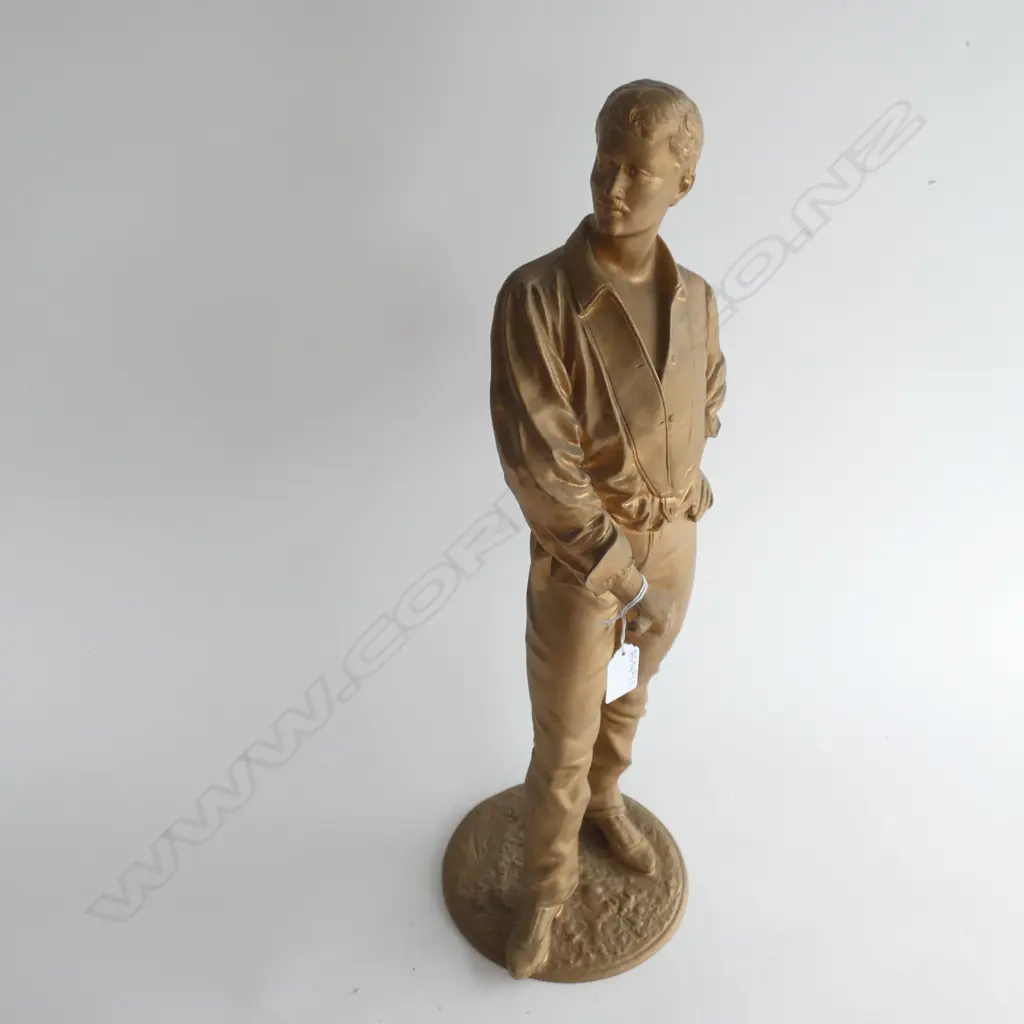 GOLD / BRONZE SPELTER MALE FENCING FIGURE AFTER CHARLES MASSE (1855-1913) H.540mm Image 1++