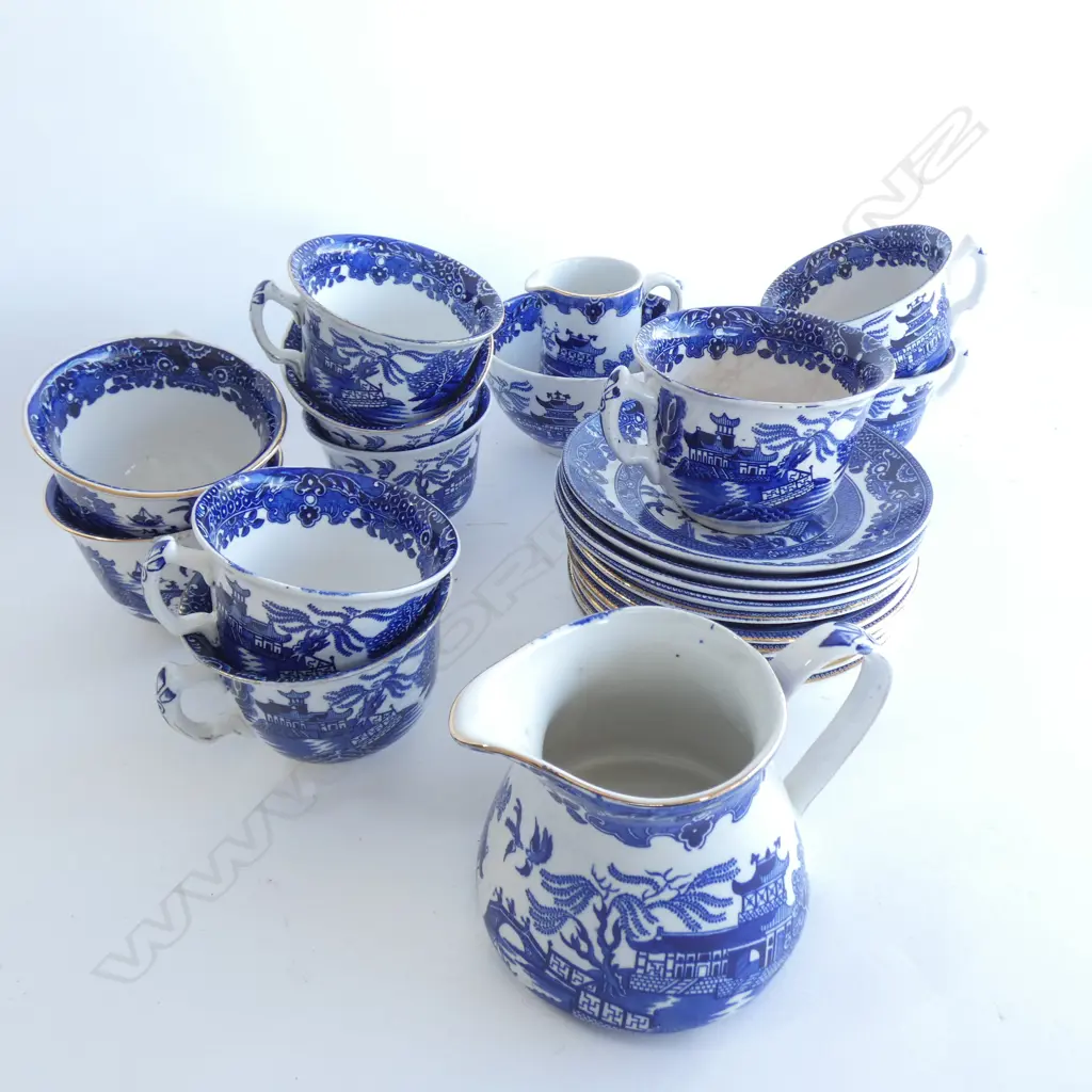 23 PCE BURLEIGH WARE WILLOW TEA SEA; 10 C/S, 2 MILK JUGS, SUGAR BOWL   Image 1++