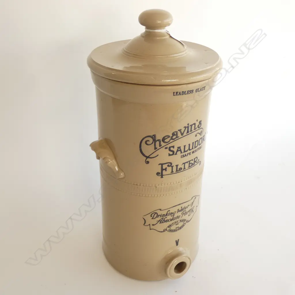 EARLY 20THC CHEAVINS 'SALUDOR' CERAMIC WATER FILTER, H.445mm Image 1++