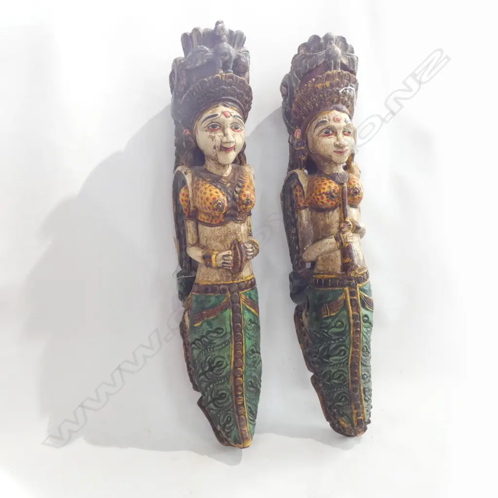 PR LG HEAVY CARVED & PAINTED WOODEN TRIBAL FIGURE HEADS H, 800MM Image 1++