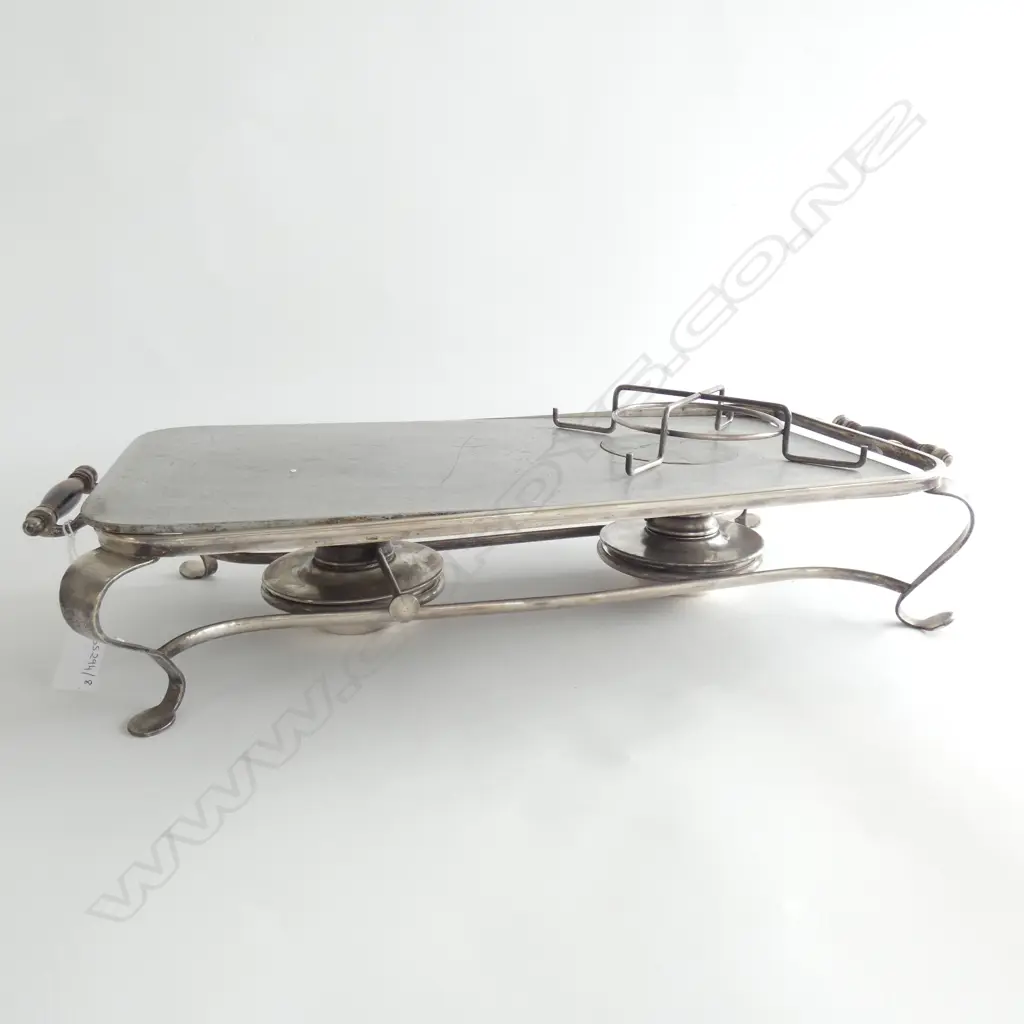 VICTORIAN SILVER PLATED HOT PLATE w. 2 SPIRIT BURNERS L.550mm Image 1++