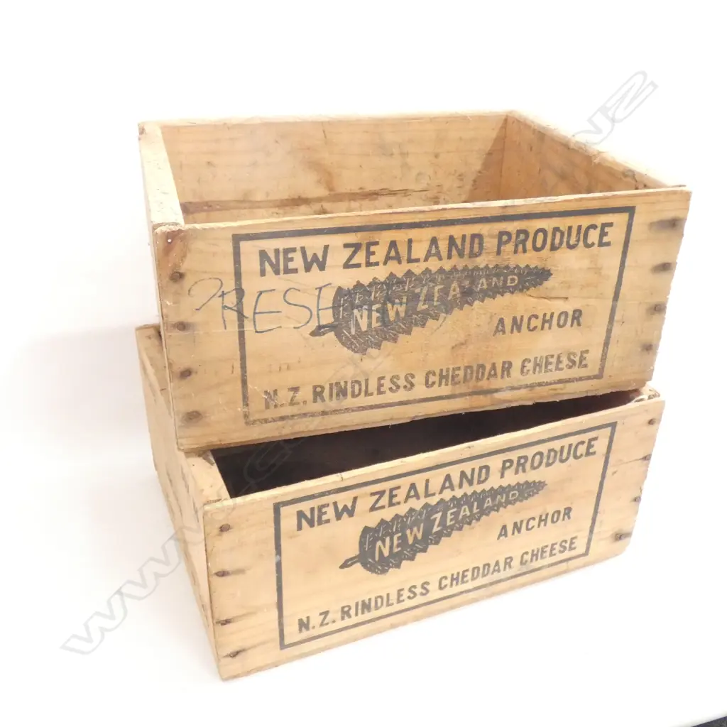 PR OLD WOODEN NZ ANCHOR CHEESE BOXES 400 X 300 X 180MM Image 1++