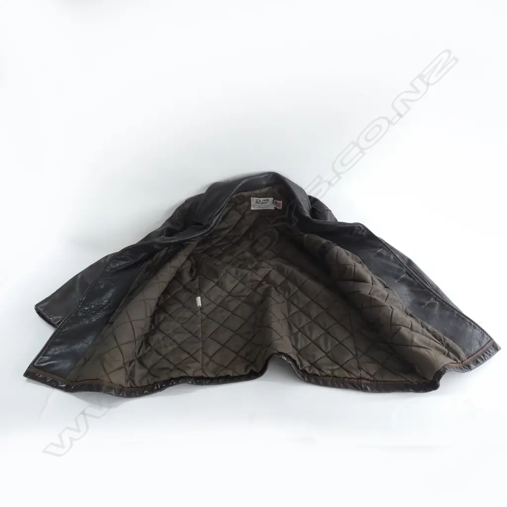 DOUBLE BREASTED DARK BROWN PEA SCHOTT LEATHER DRESS JACKET SIZE 42... Image 1++