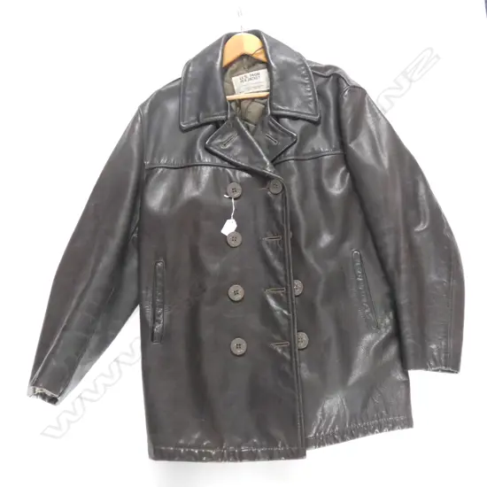 DOUBLE BREASTED DARK BROWN PEA SCHOTT LEATHER DRESS JACKET SIZE 42...