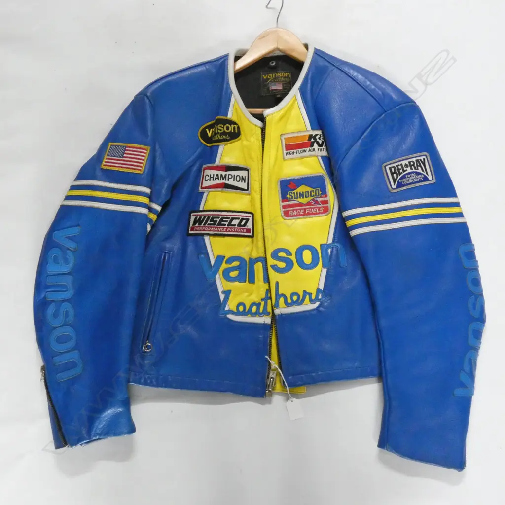 BLUE & YELLOW VANSON LEATHER BIKE RACING JACKET SIZE 46... Image 1++