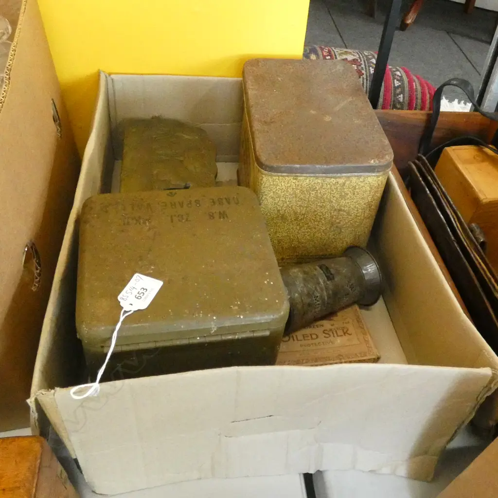 BOX OLD TINS ETC  Image 1++