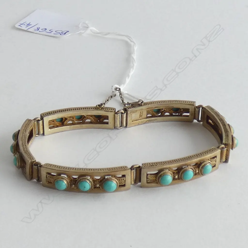 SILVER GILT & TURQUOISE BRACELET 20 GRAMS Image 1++