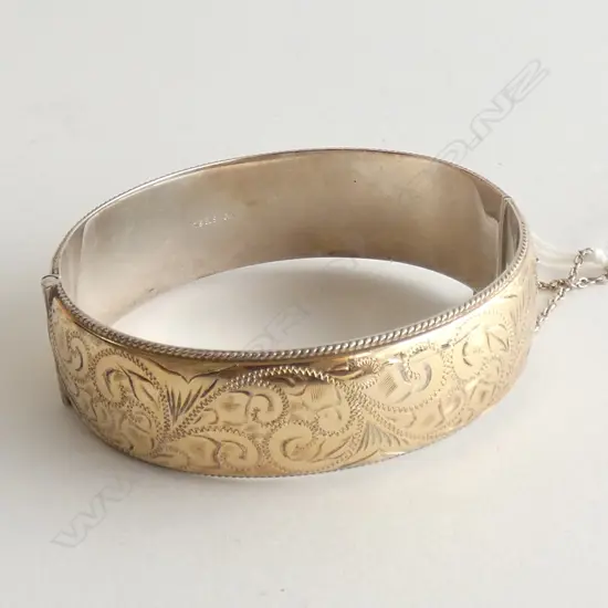 STG SILVER w. 18CT GOLD PLATE ABBEY SNAP BRACELET 15.5 GRAMS