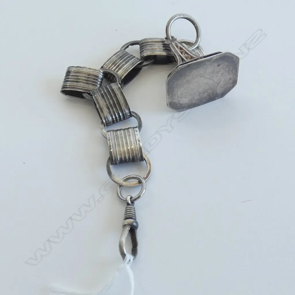 STG SILVER STAMPED ART NOUVEAU FOB CHAIN  Image 1++