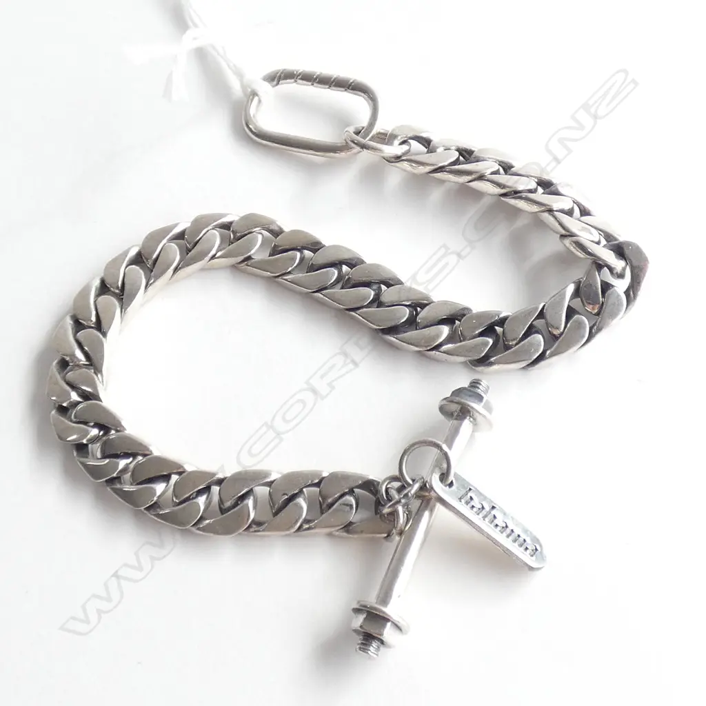 MODERN SILVER FLAT CURB LINK BRACELET 33.6GMS Image 1++