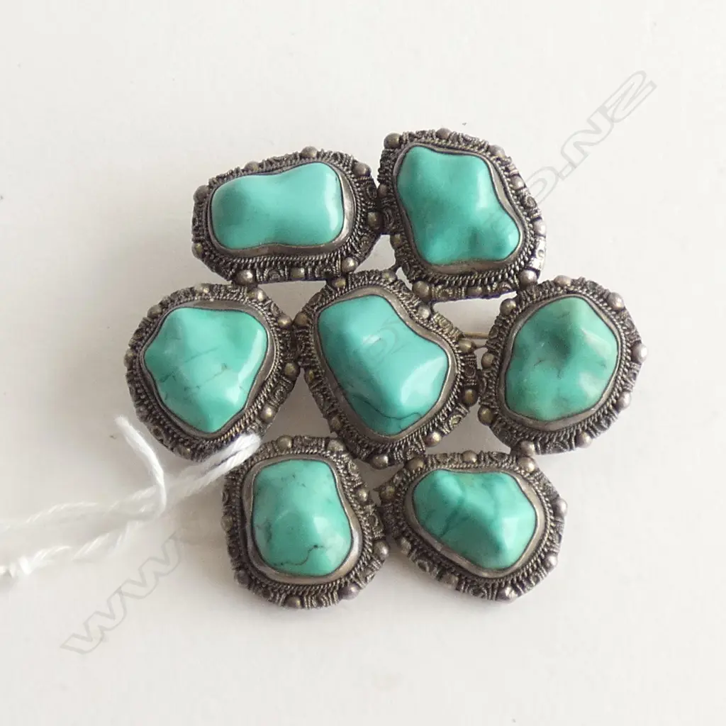 SILVER & TURQUOISE MULTI STONE BROOCH  Image 1++