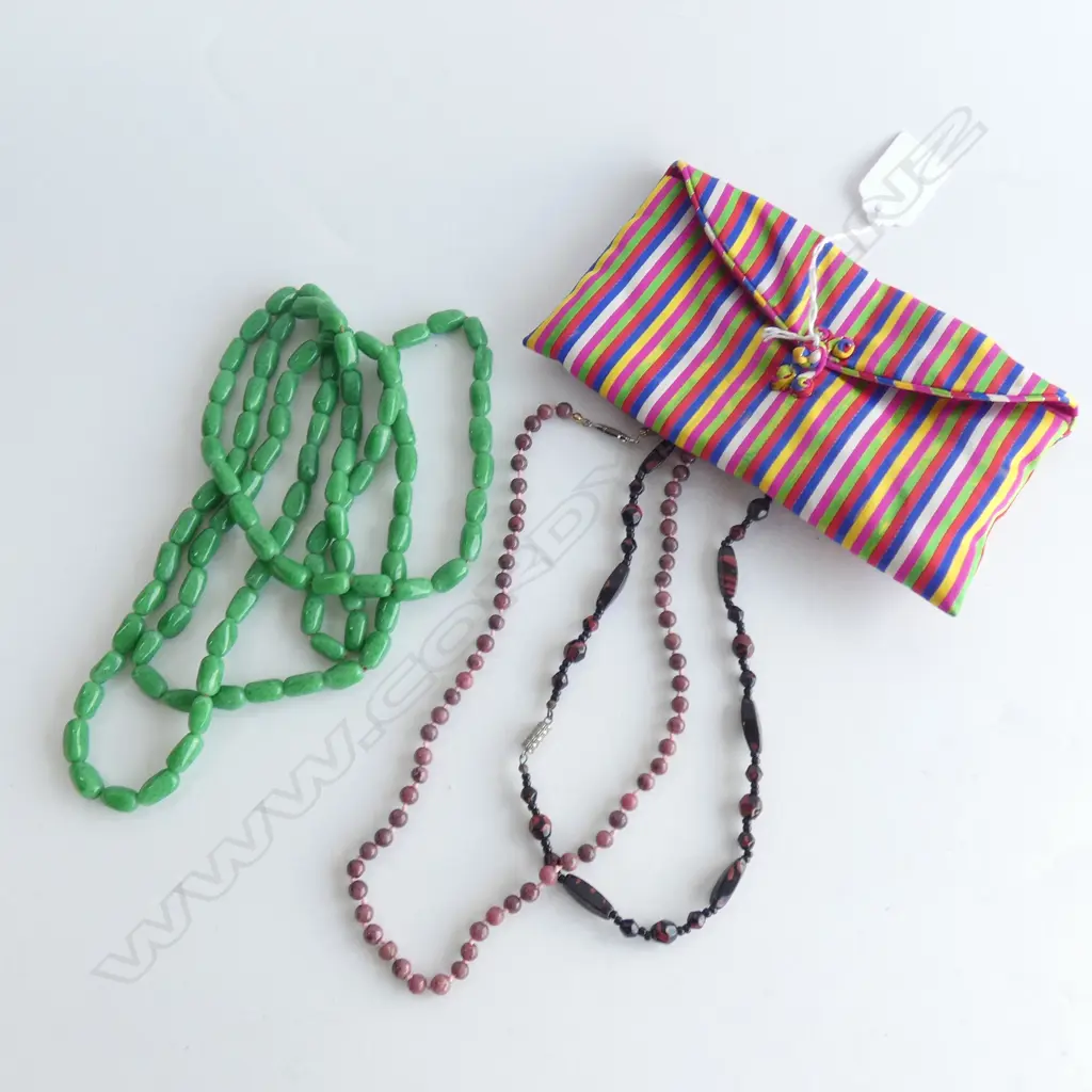 3 NECKLACES; GREEN DYED AGATE? ETC Image 1++