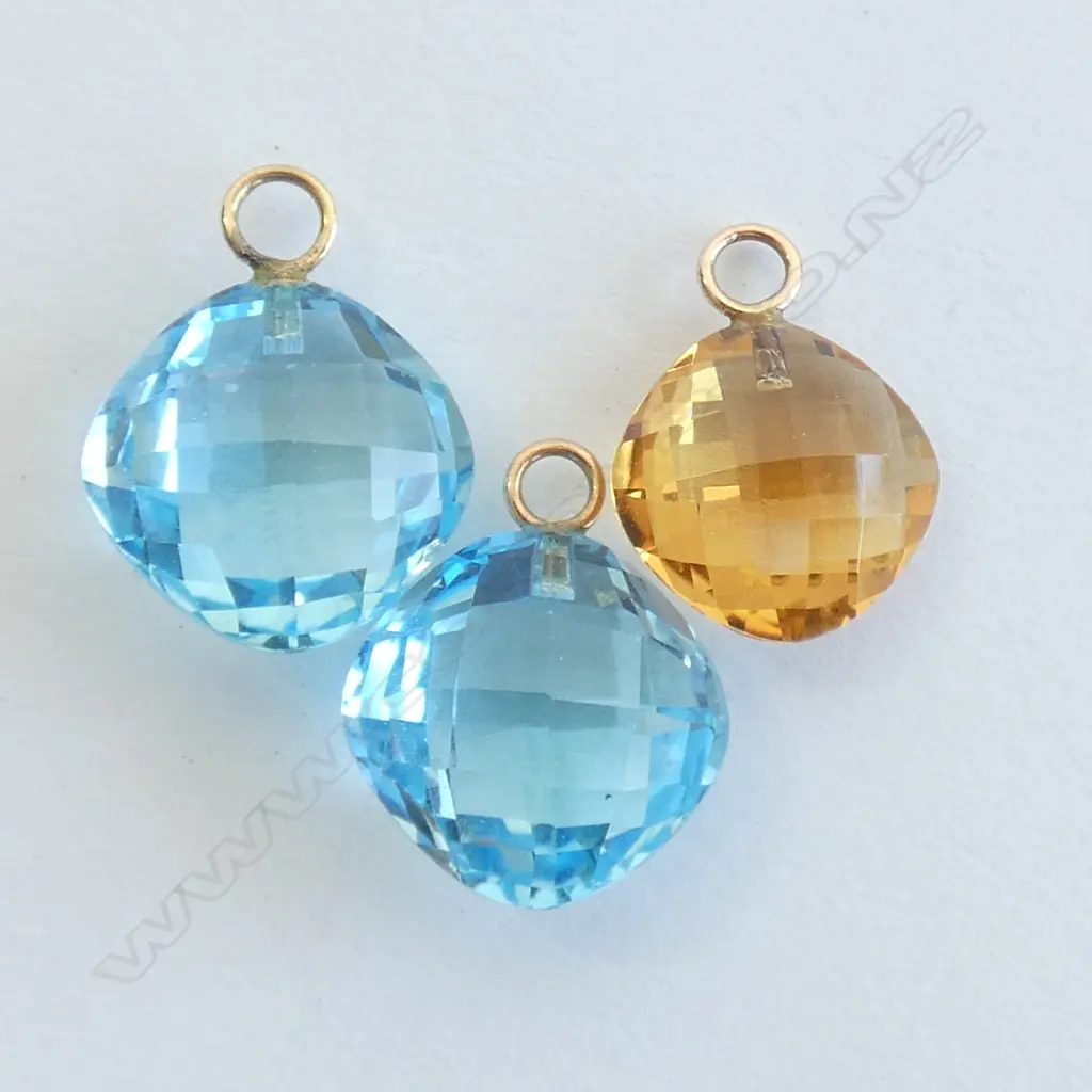 2 BLUE TOPAZ & 1 CITRINE FACETED PENDANTS  Image 1++