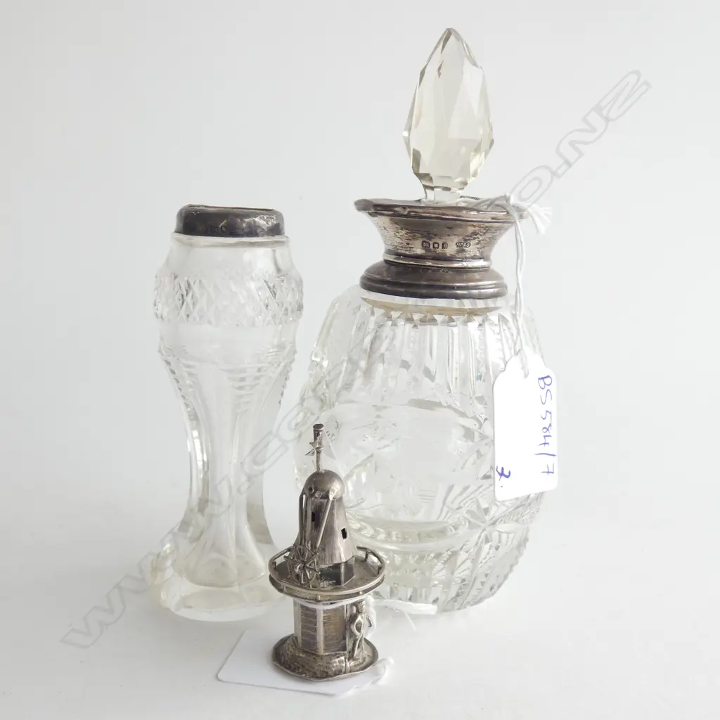 2 STG TOPPED CRYSTAL CONTAINERS + SILVER WINDMILL H.55mm a/f Image 1++