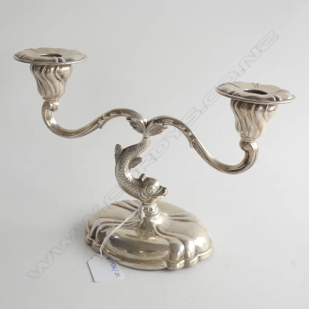 SILVER PLATE DOLPHIN CANDELABRA W.240mm  Image 1++