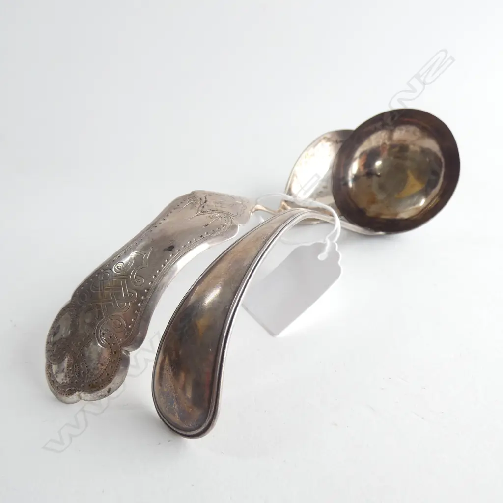 2 19thC DUTCH SILVER SAUCE LADLES  Image 1++