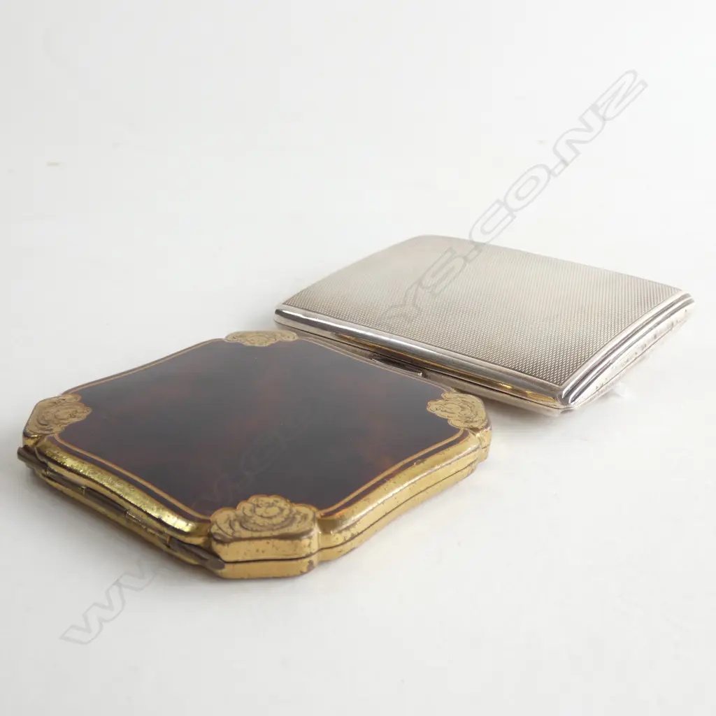 STG SILVER CIGARETTE CASE, LONDON 1936 69 GRAMS + TORTOISESHELL COMPACT Image 1++