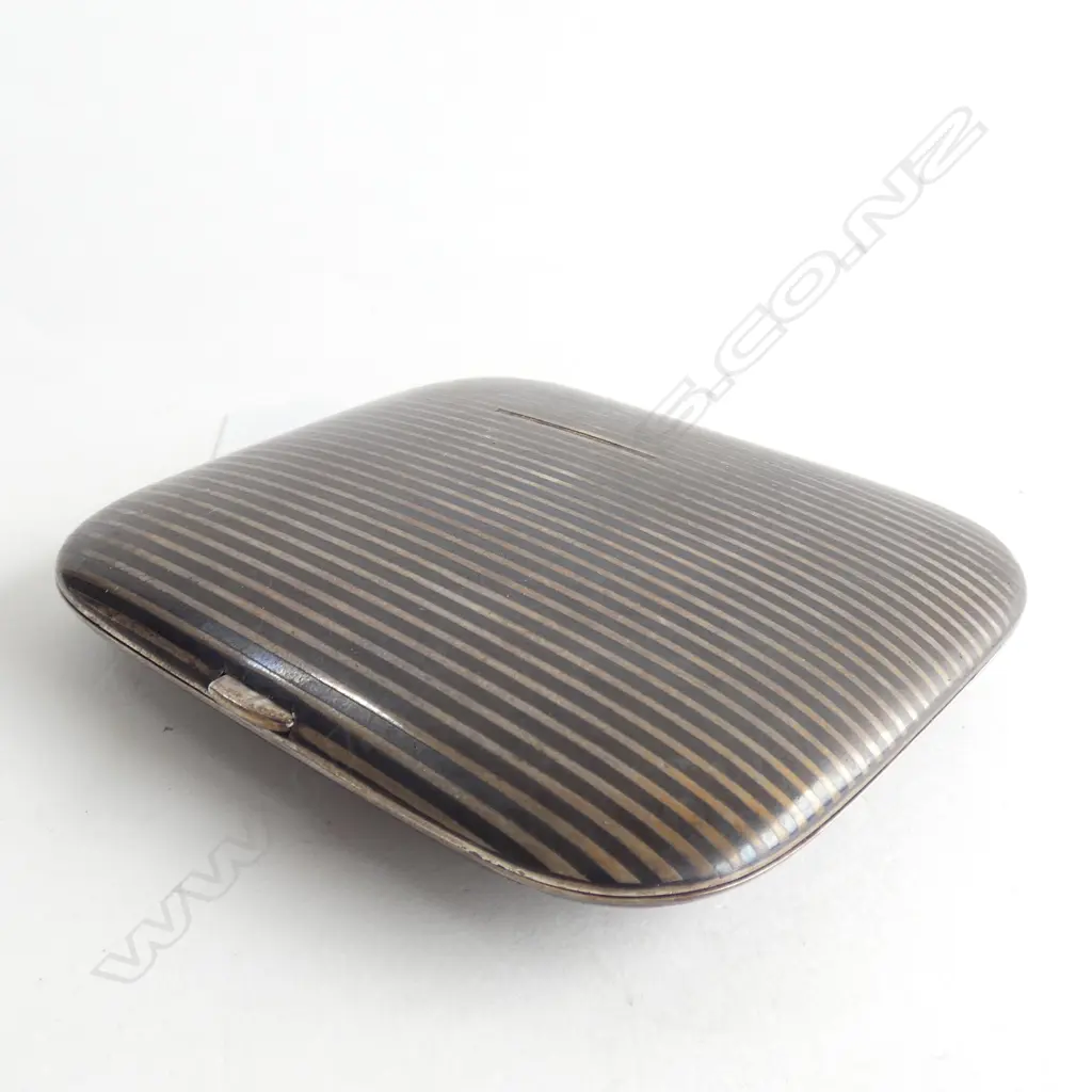 .900 SILVER CIGARETTE CASE striped inlay 1 section missing Image 1++