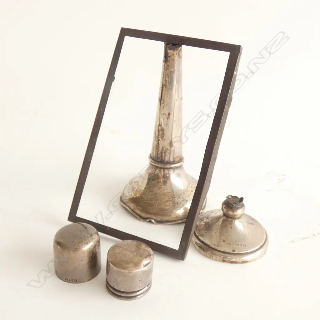 STG SILVER; 2 SM TROPHIES C1900 H77MM / MUSTARD POT W BLUE GLASS LINING & SALT SHAKER H.100MM Image 1++