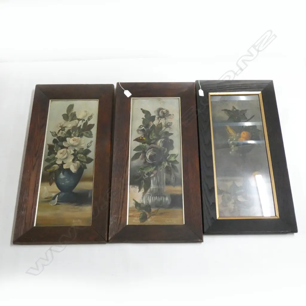 H T GARRATT (DE RITZ) (1875-1953) 3 COLONIAL STILL LIFE OILS 600x240mm  Image 1++
