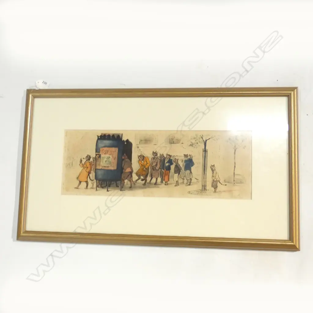 VINTAGE FRENCH ETCHING 'NAUGHTHY PUSSIES OF PARIS' 160x450mm Image 1++