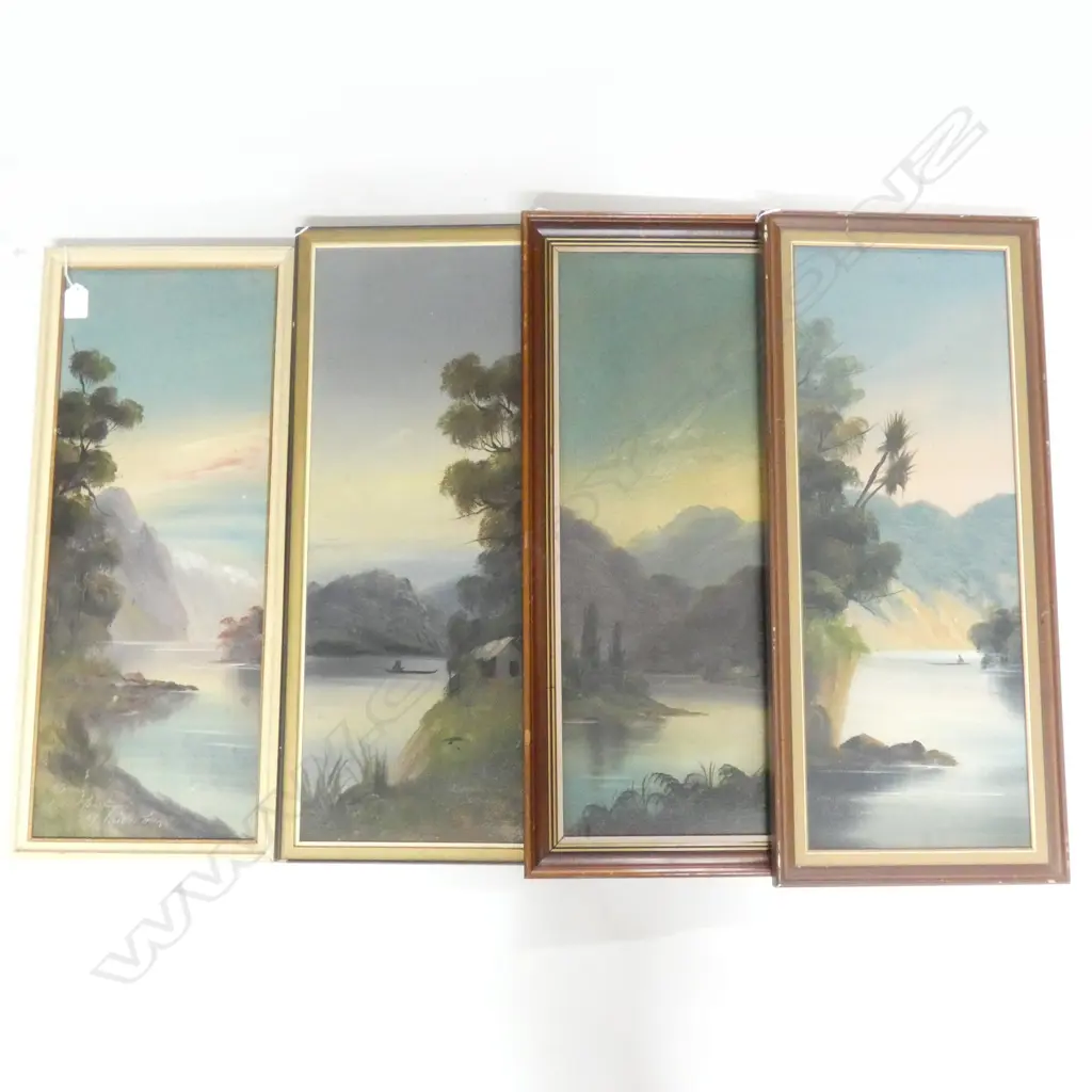 4 COLONIAL LANDSCAPE OILS; 2x PAUL WREN 2x F. MAXWELL 575x220mm Image 1++