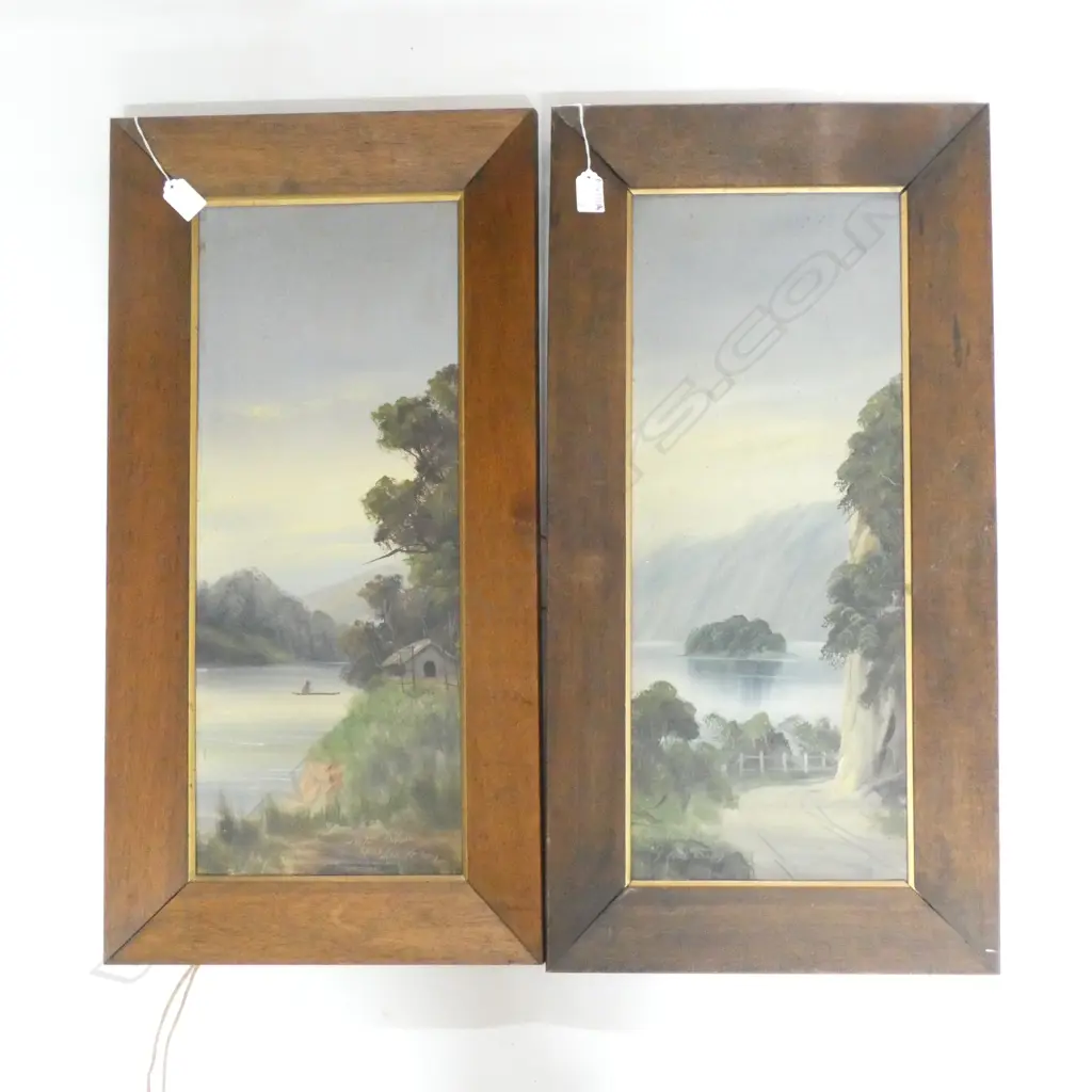 2 PAUL WREN COLONIAL LANDSCAPE OILS; 'WAIKATO RIVER' & 'QUEEN CHARLOTTE SOUND' 585x230mm Image 1++