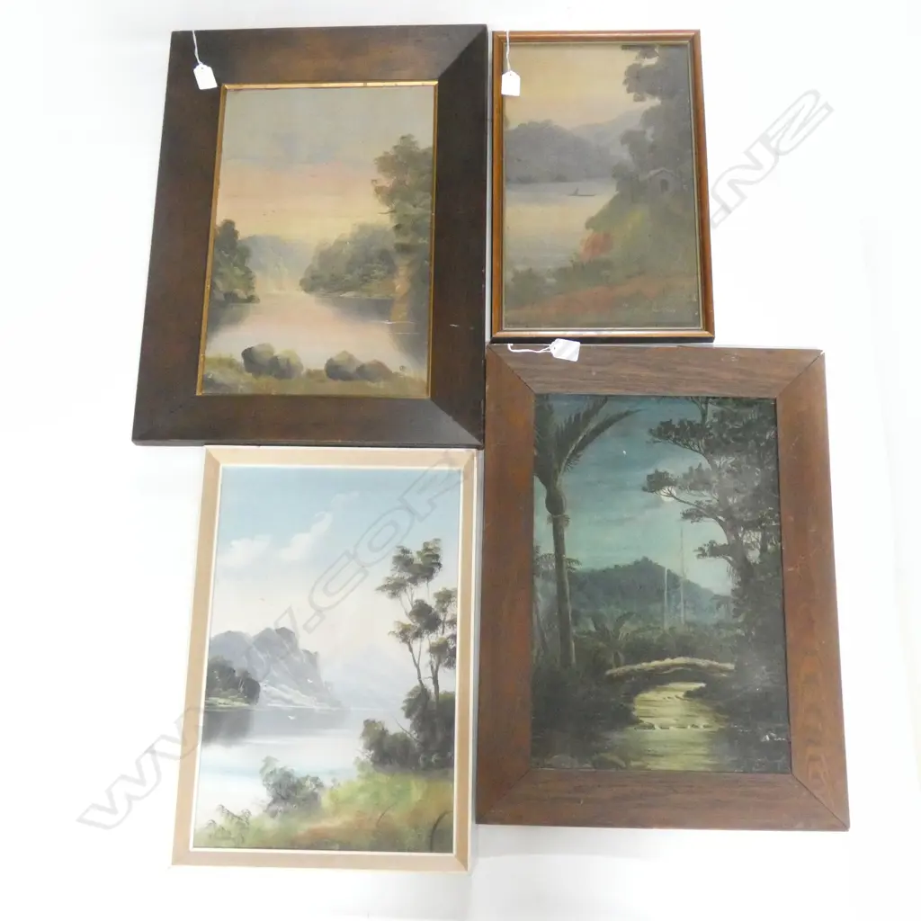 4 COLONIAL LANDSCAPE OILS; H T GARRETT (DE RITZ) ETC 445x295mm Image 1++