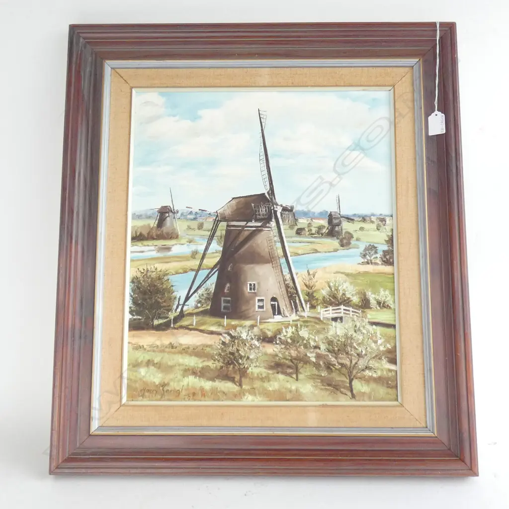 HARRY SANGAL WINDMILLS  AT KINDERDIJK HOLLAND 1976 OILON BOARD 480 X 400 MM Image 1++