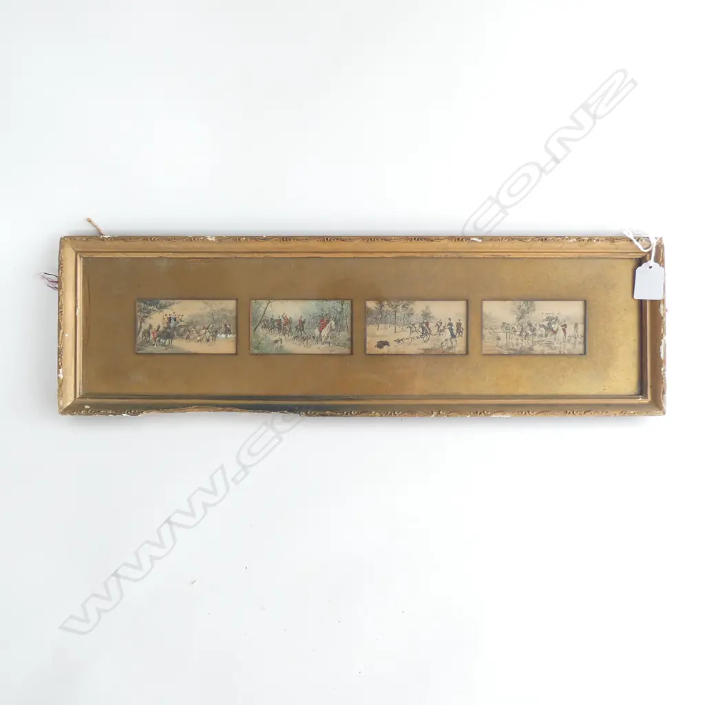 MONTAGE OF MINIATURE PAINTINGS OF FOX HUNT 425 X 50MM Image 1++