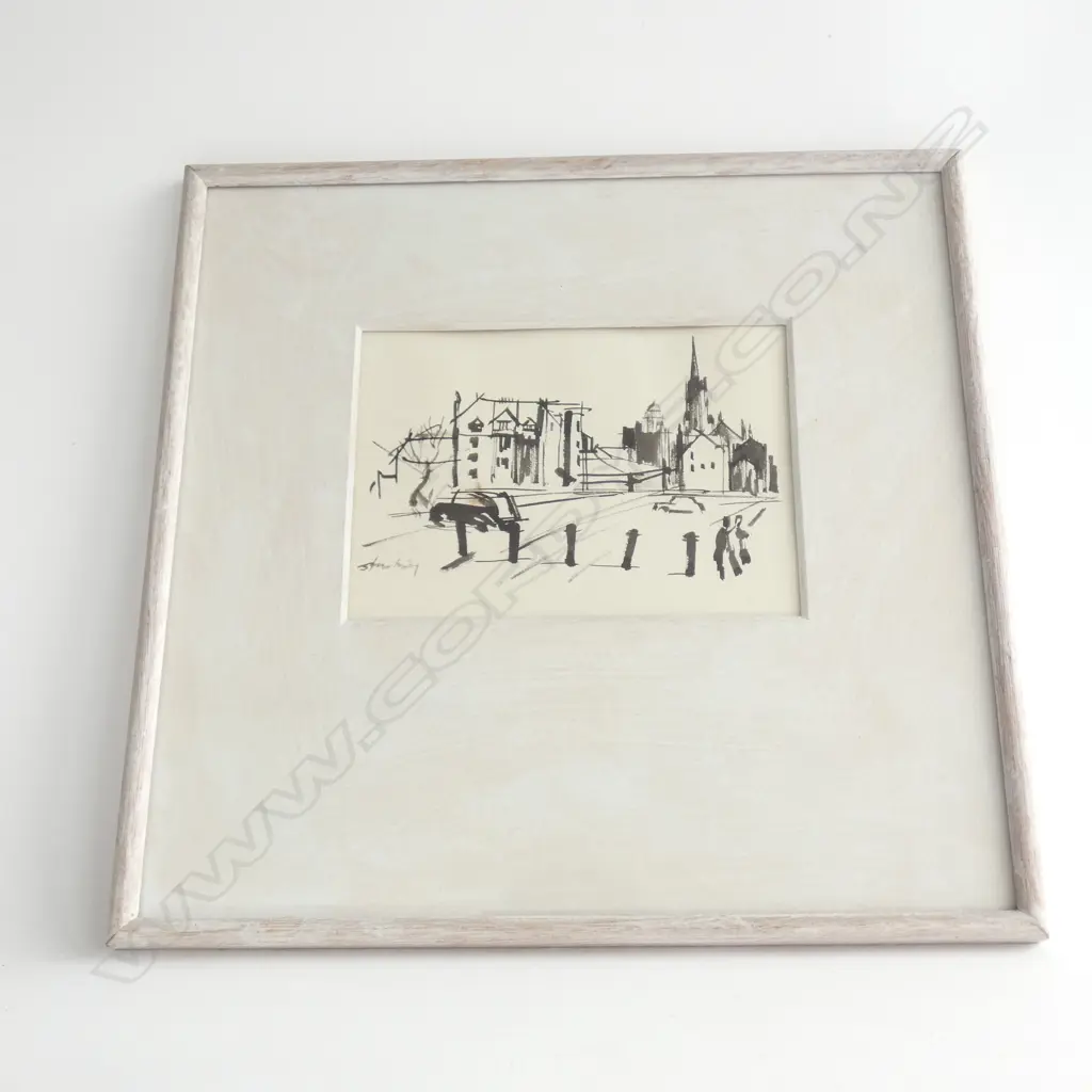 RONALD WALTER STENBERG CITYSCAPE INK SKETCH 110x155mm Image 1++