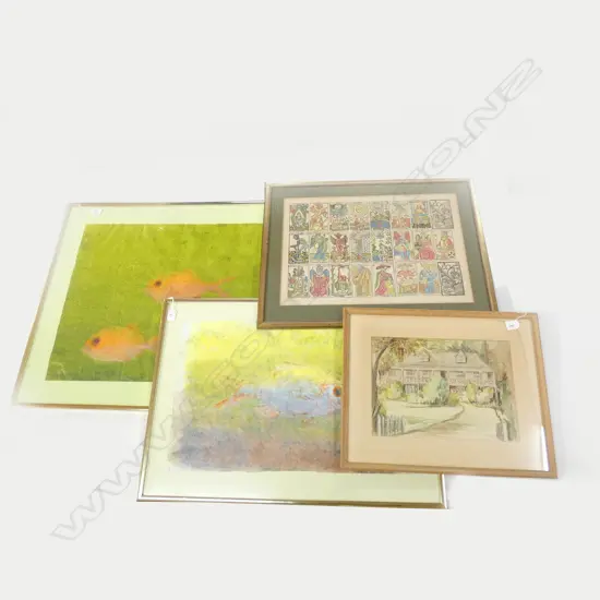 4 ARTWORKS; 2 FISH WORKS ON PAPER, SIGNED 400x640mm + 2 OTHER