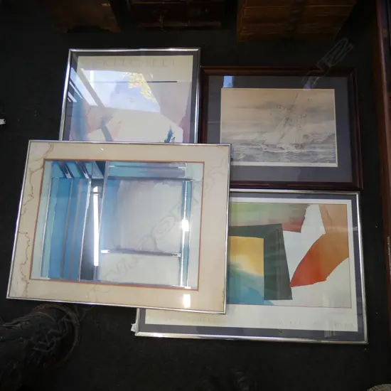 4 LARGE PRINTS; 3 w. SILVER METAL FRAMES 1000x650mm, 1 AF + W/C