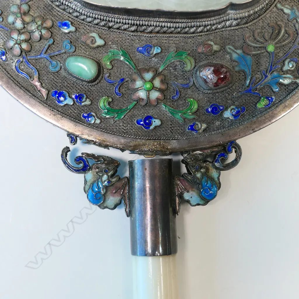 3 OLD ORIENTAL ITEMS; MAGNIFYING GLASS, MIRROR AF & INCENSE BURNER Image 1++