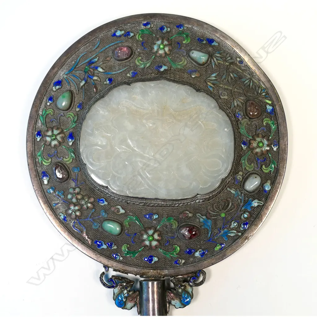 3 OLD ORIENTAL ITEMS; MAGNIFYING GLASS, MIRROR AF & INCENSE BURNER Image 1++