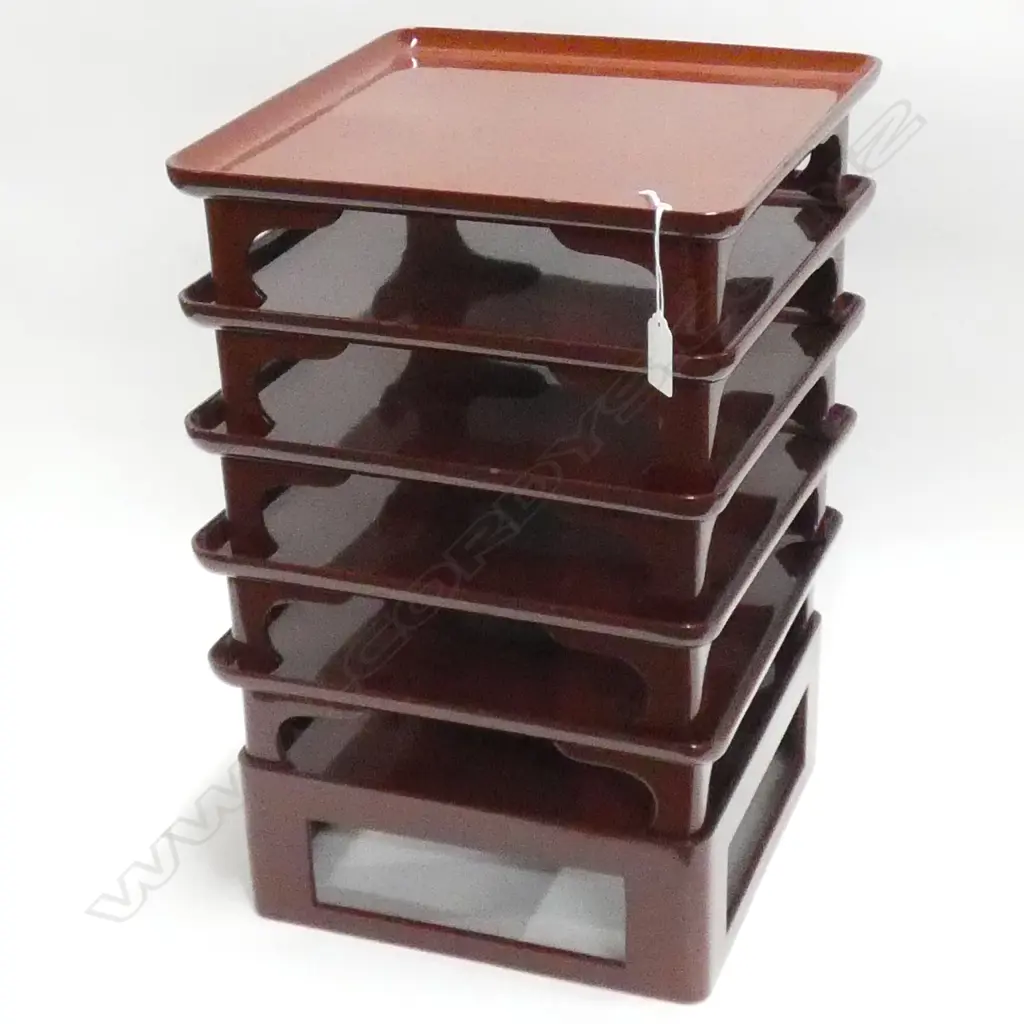 6 LACQUERED CEDAR TRAYS MEIJI PERIOD H78 W283mm Image 1++