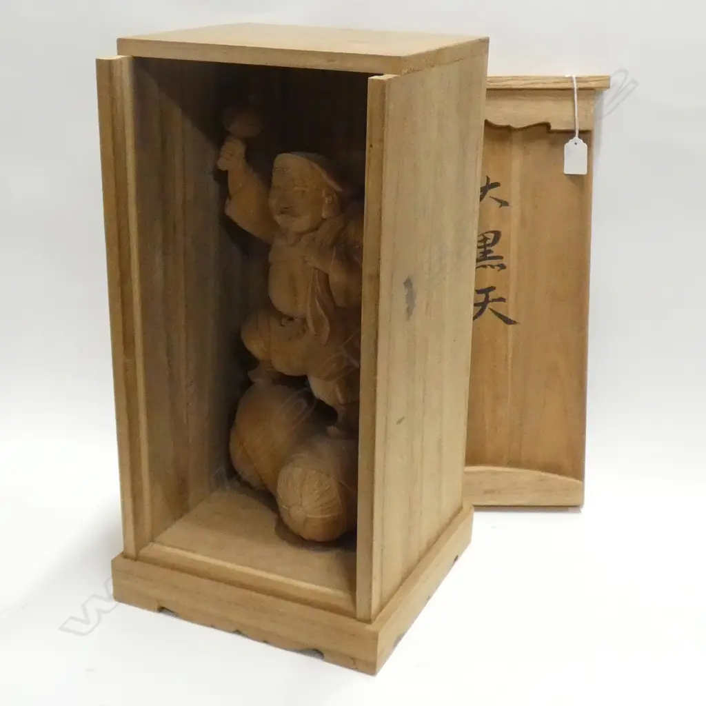 WELL CARVED CYPRESS WOOD DEITY STATUE SIGNED KITAGAWA  Image 1++