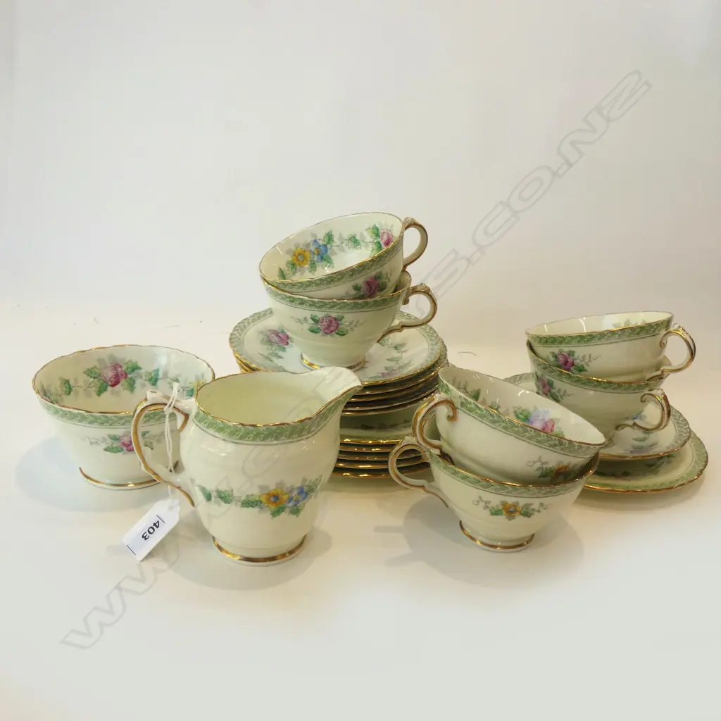 20 PCE DELPHINE 'ROSEMARY' TEA SET; 6 TRIOS, MILK & SUGAR Image 1++