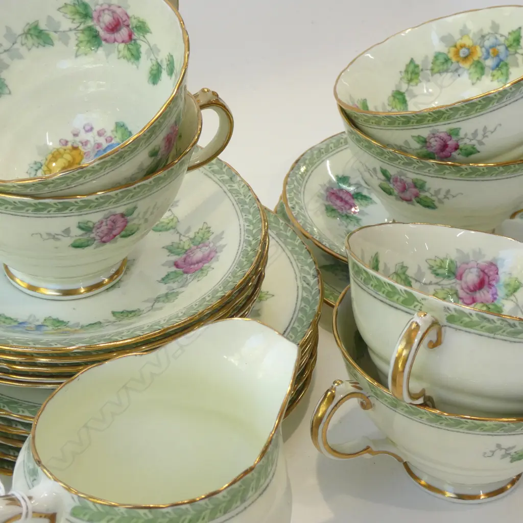 20 PCE DELPHINE 'ROSEMARY' TEA SET; 6 TRIOS, MILK & SUGAR Image 1++