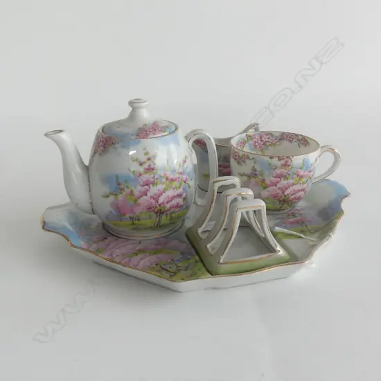 BREAKFAST SET FOR ONE; TRAY/TEAPOT/ CUP & JUG...MISSING SUGAR BOWL 