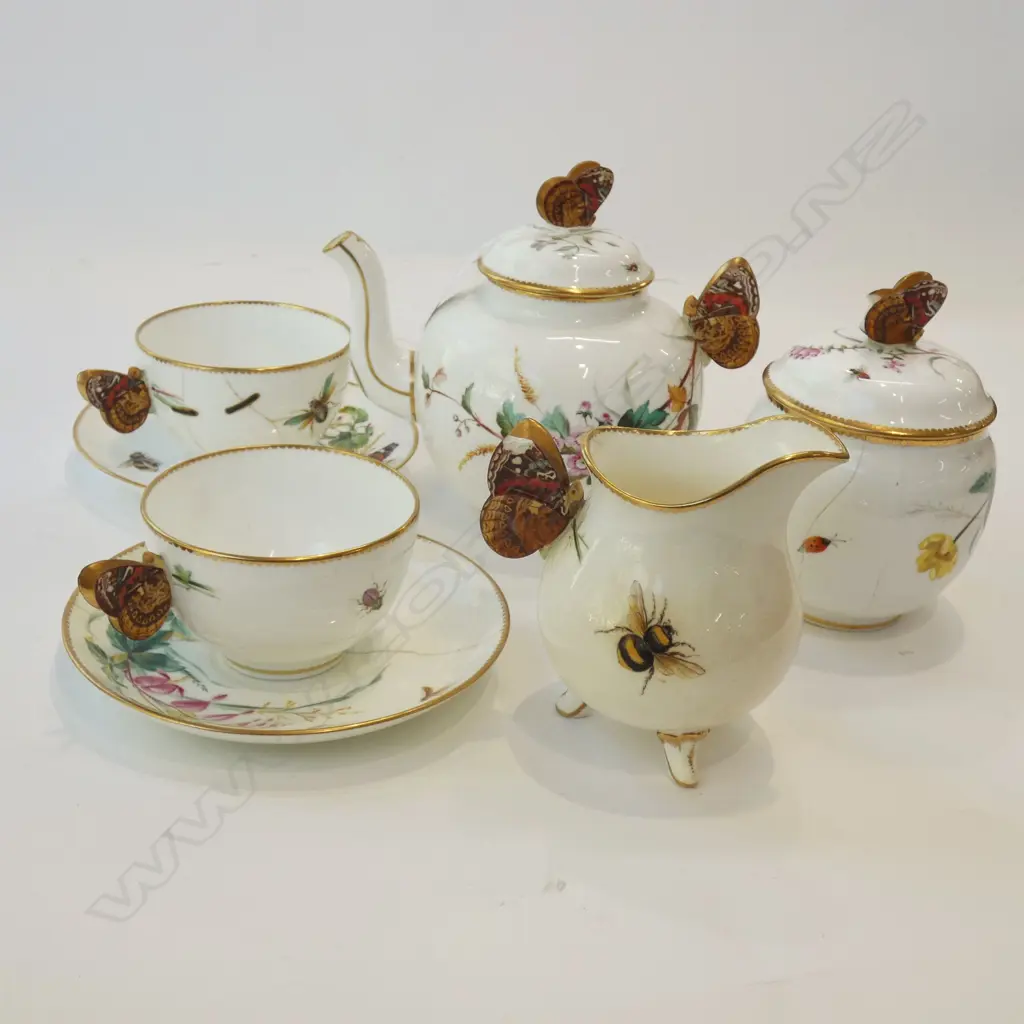 VICTORIAN BUTTERFLY HANDLE TEASET FOR TWO 7 PCS  A/F Image 1++