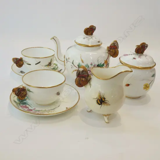 VICTORIAN BUTTERFLY HANDLE TEASET FOR TWO 7 PCS  A/F