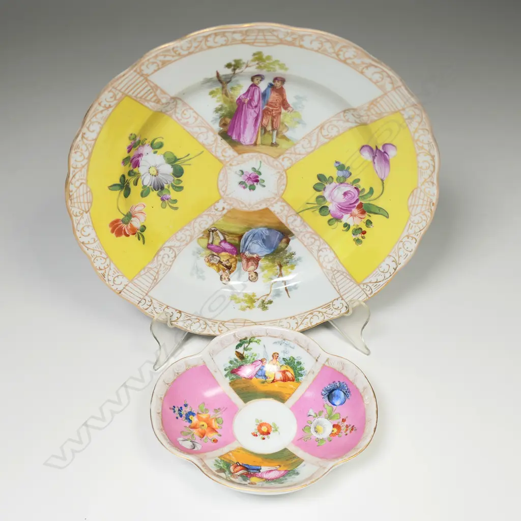 DRESDEN PLATE & SM BOWL, c.1860, DIA. 210mm & 130mm Image 1++