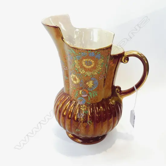 CROWN DEVON RED & FLORAL ENAMELED JUG H. 230MM