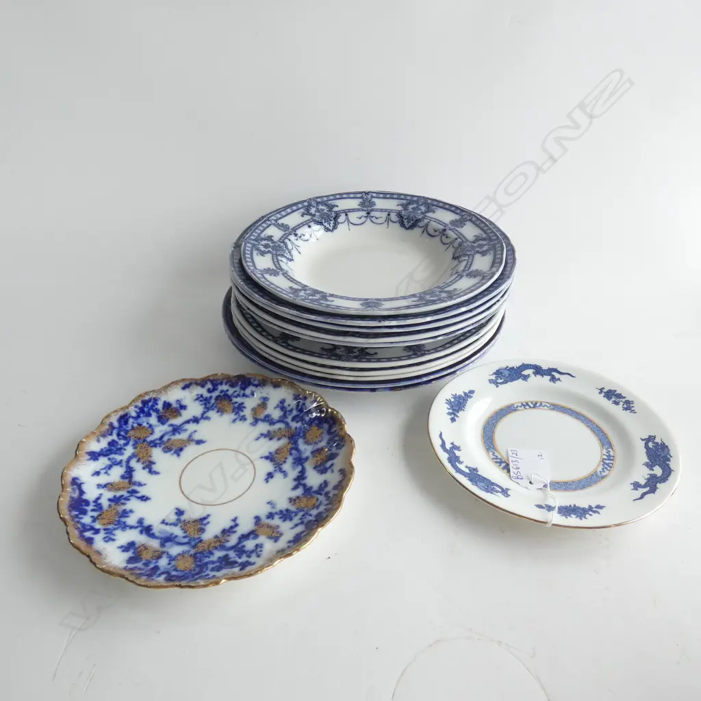 12 VICTORIAN FLOW BLUE PLATES Image 1++