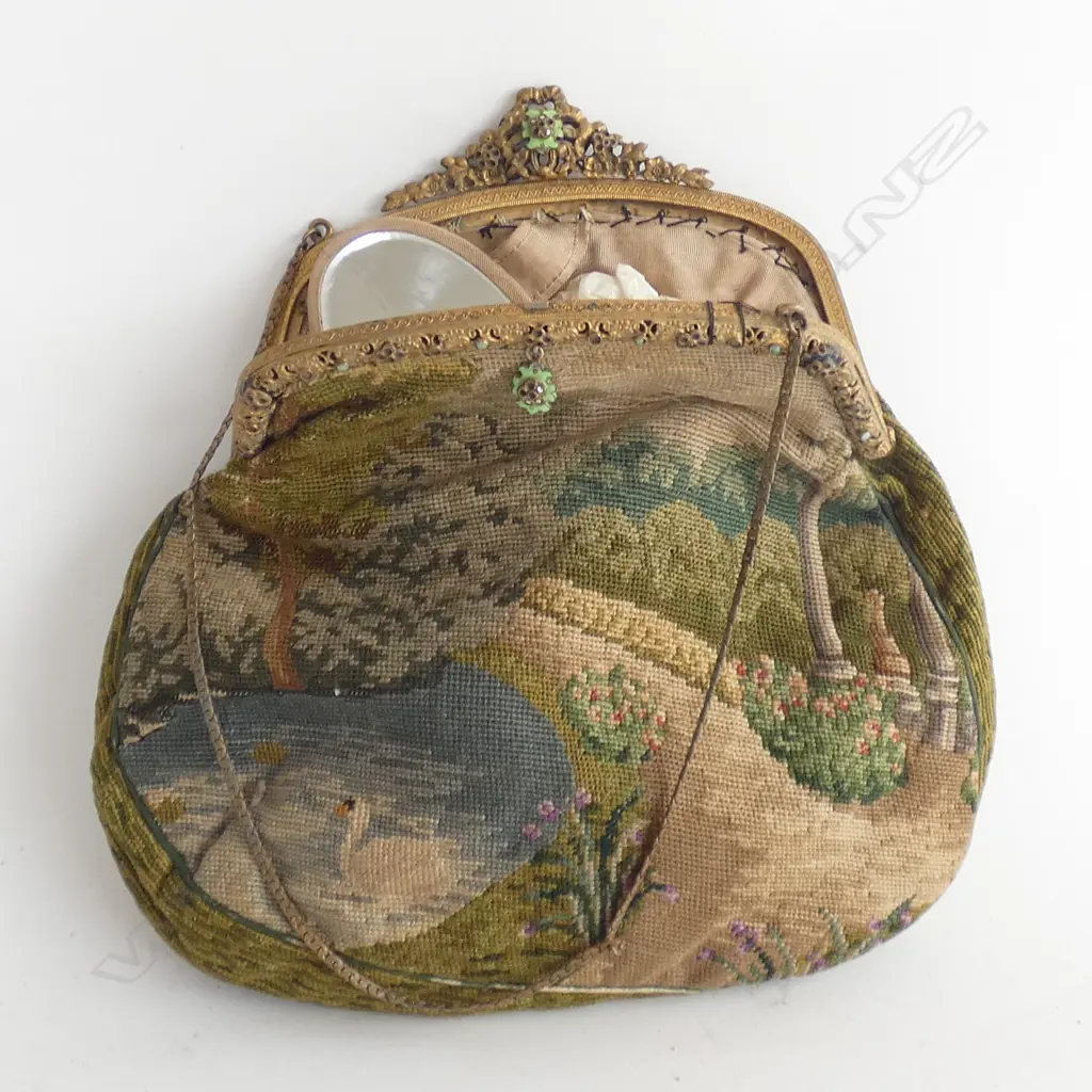 1930'S FANCY GILT METAL FRAMED TAPESTRY PURSE Image 1++