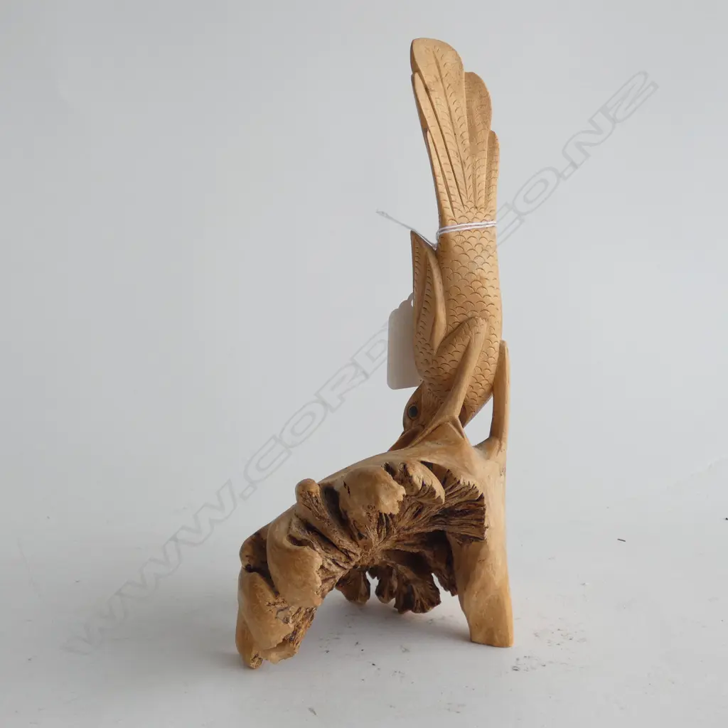 DACTYLANTHUS WOOD ROSE CARVING WITH BIRD H.220mm Image 1++